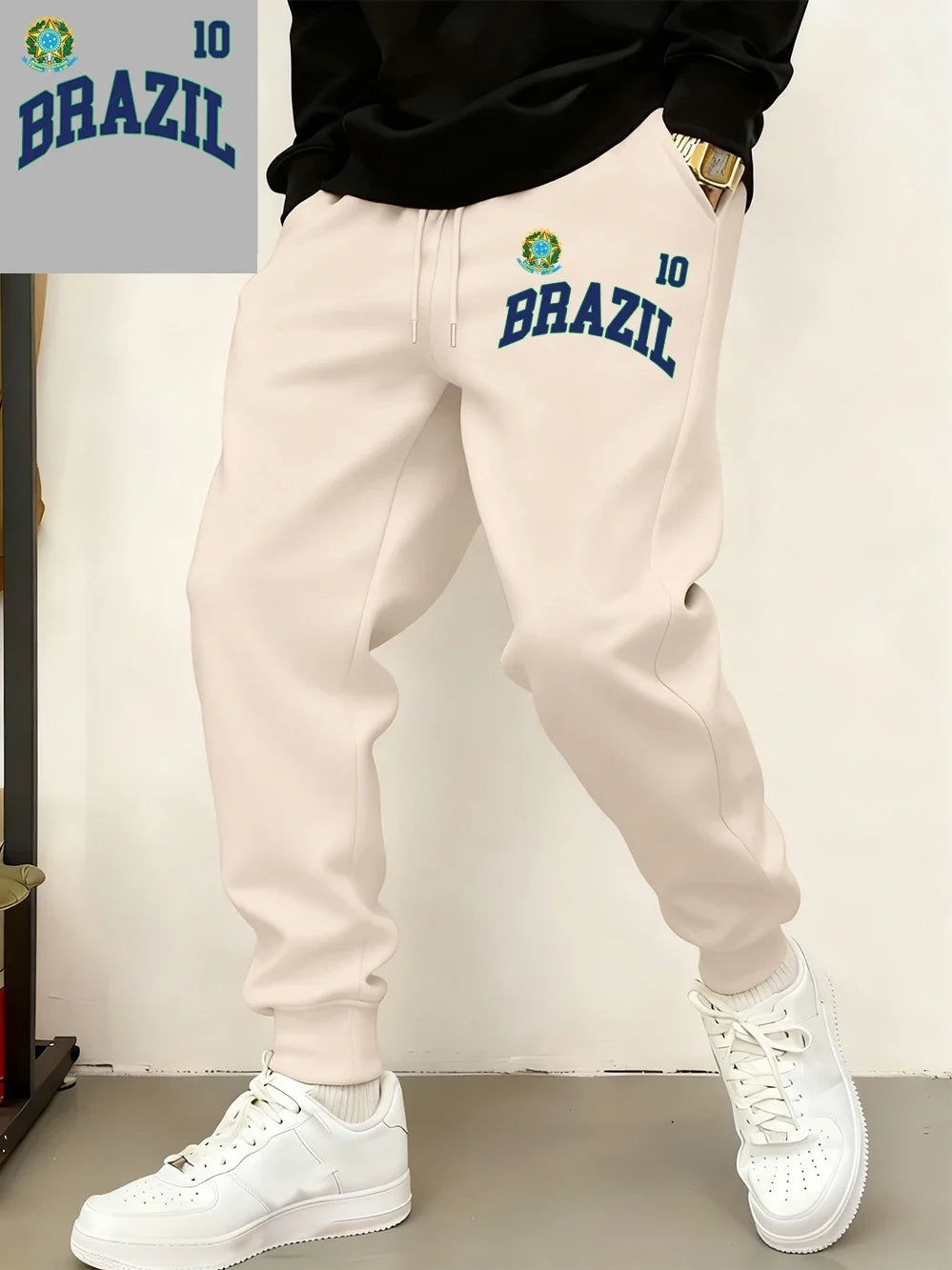 Brazil Flag Prints Sweatpants Mens Winter Comfortable Trousers Basics Loose Pocket Jogger Pants Casual Fleece Warm Male Clothes