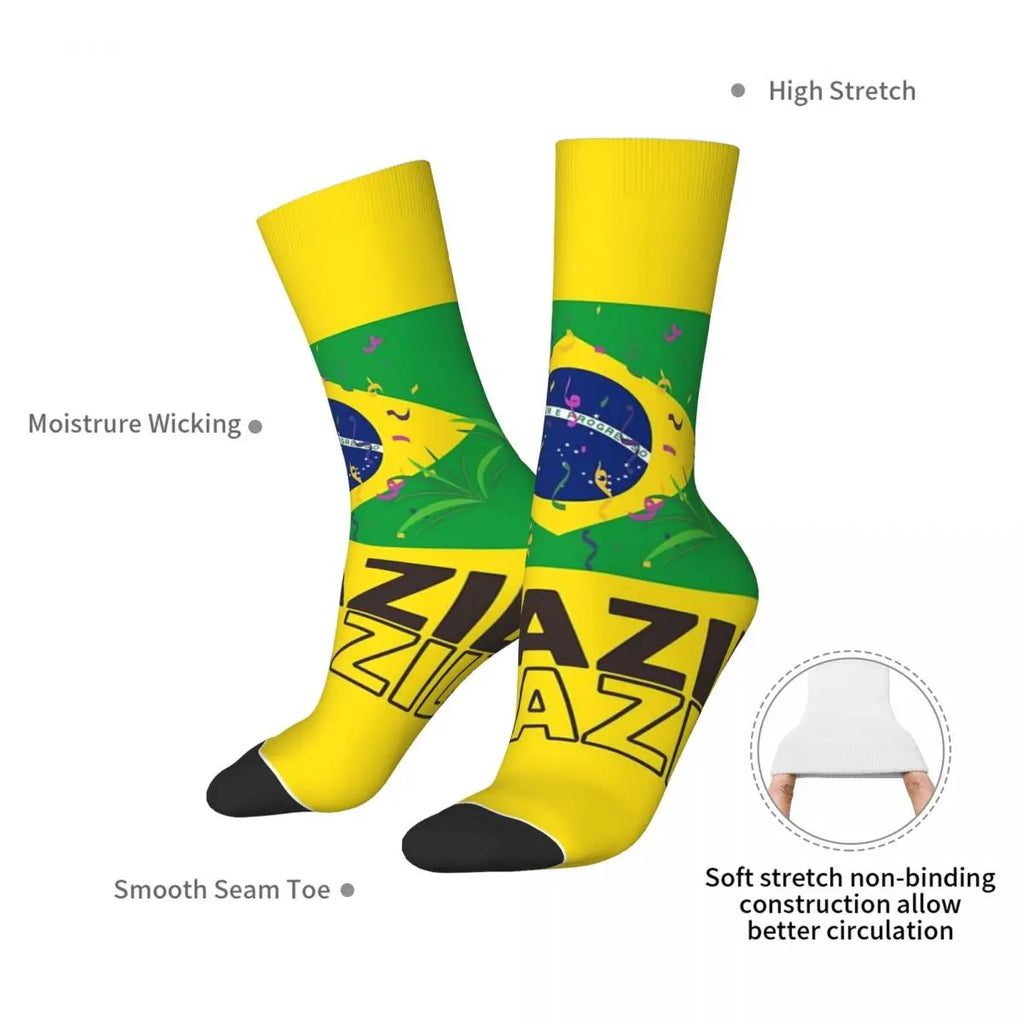 Brazil National Flag Socks Harajuku High Quality Stockings All Season Long Socks Accessories for Unisex Birthday Present