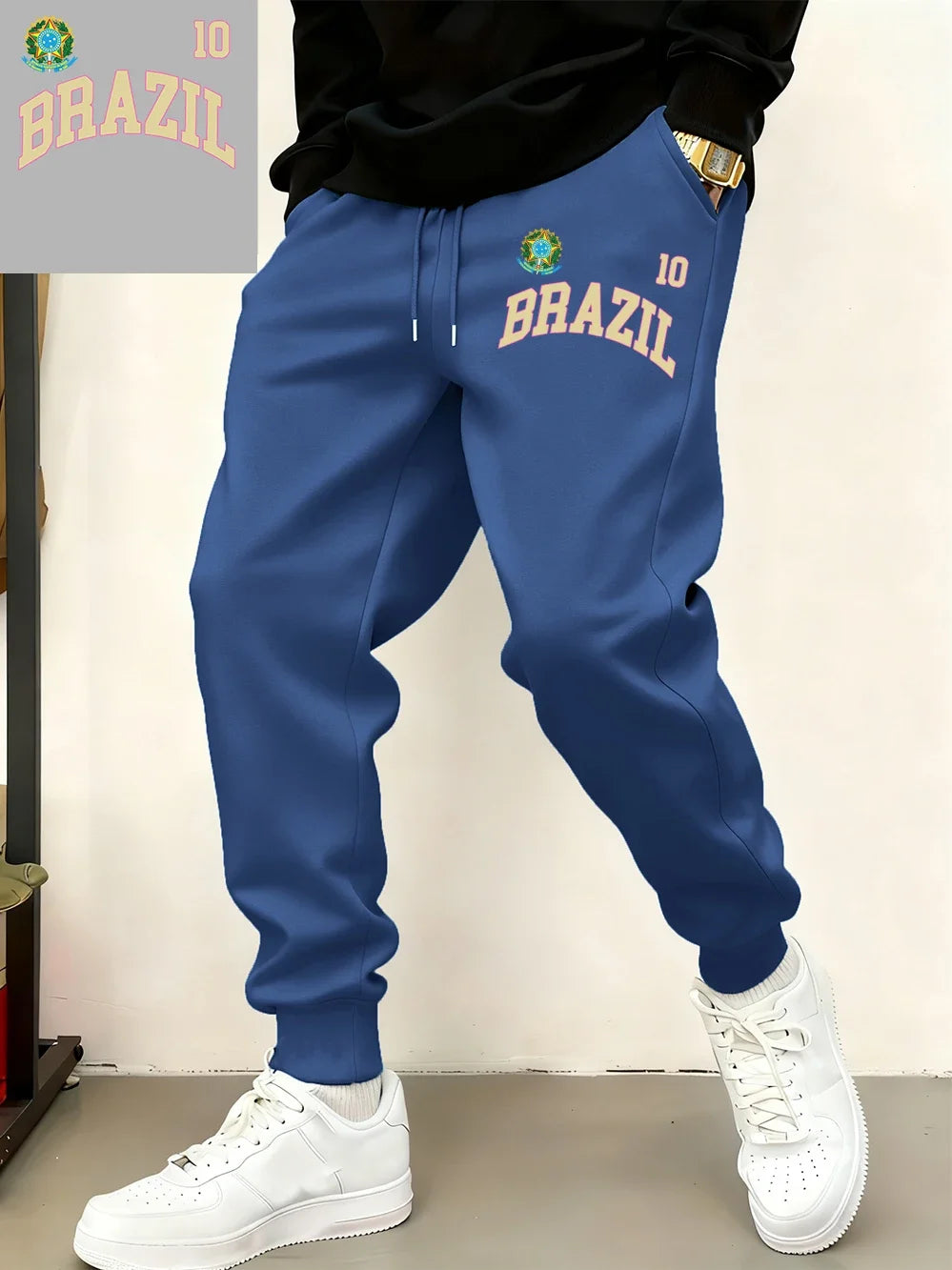 Brazil Flag Prints Sweatpants Mens Winter Comfortable Trousers Basics Loose Pocket Jogger Pants Casual Fleece Warm Male Clothes