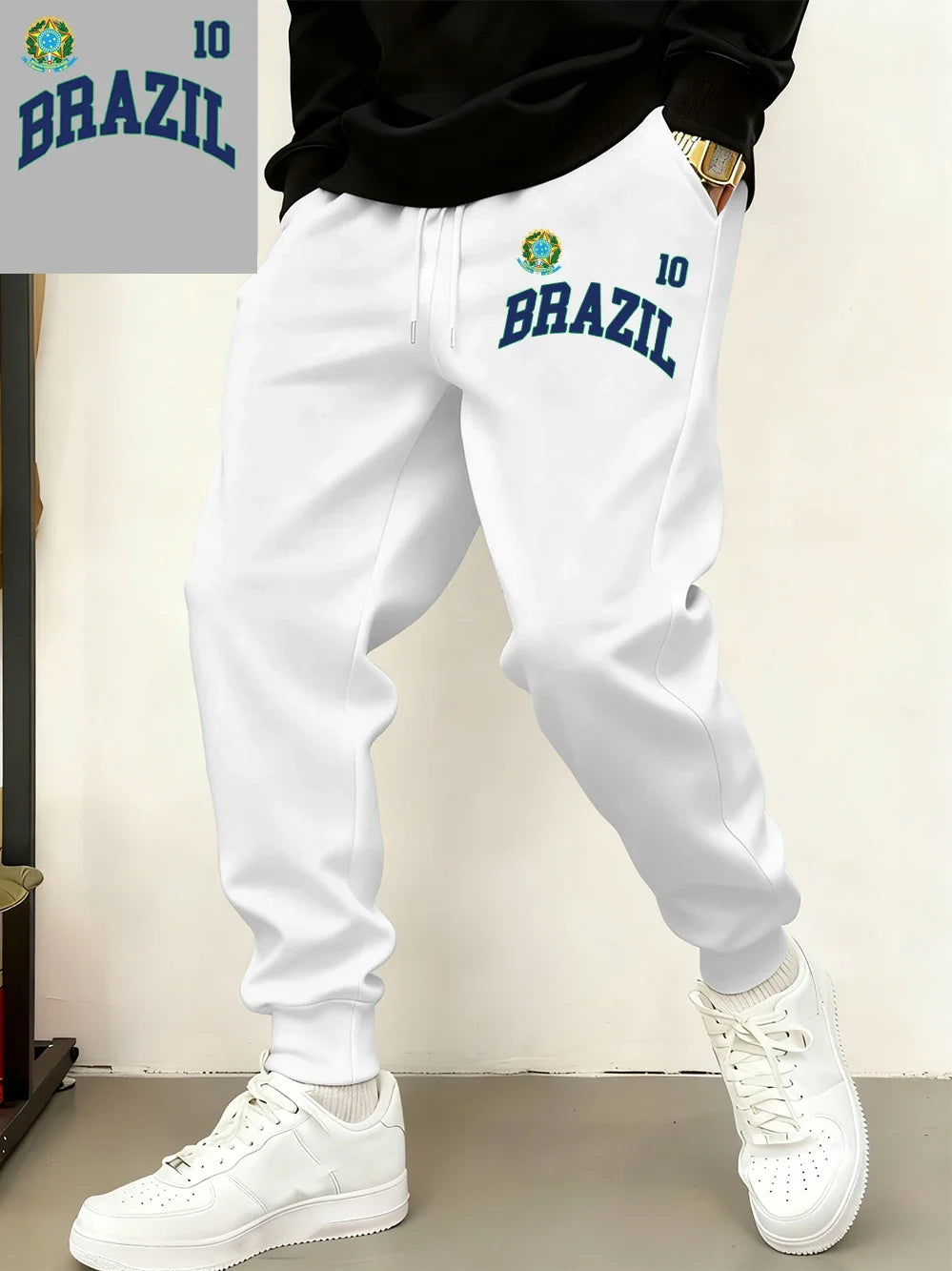 Brazil Flag Prints Sweatpants Mens Winter Comfortable Trousers Basics Loose Pocket Jogger Pants Casual Fleece Warm Male Clothes
