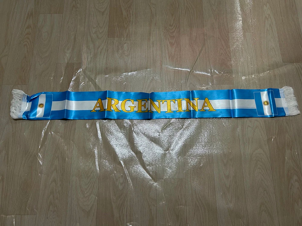 Argentina Scarf 14X135Cm Double-Sided Printed Argentina Flag Satin Scarf Suitable for 2026 World Cup Sports Event