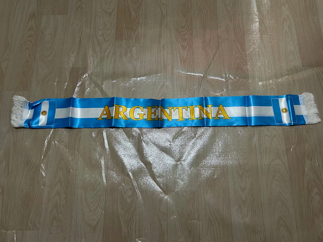 Argentina Scarf 14X135Cm Double-Sided Printed Argentina Flag Satin Scarf Suitable for 2026 World Cup Sports Event