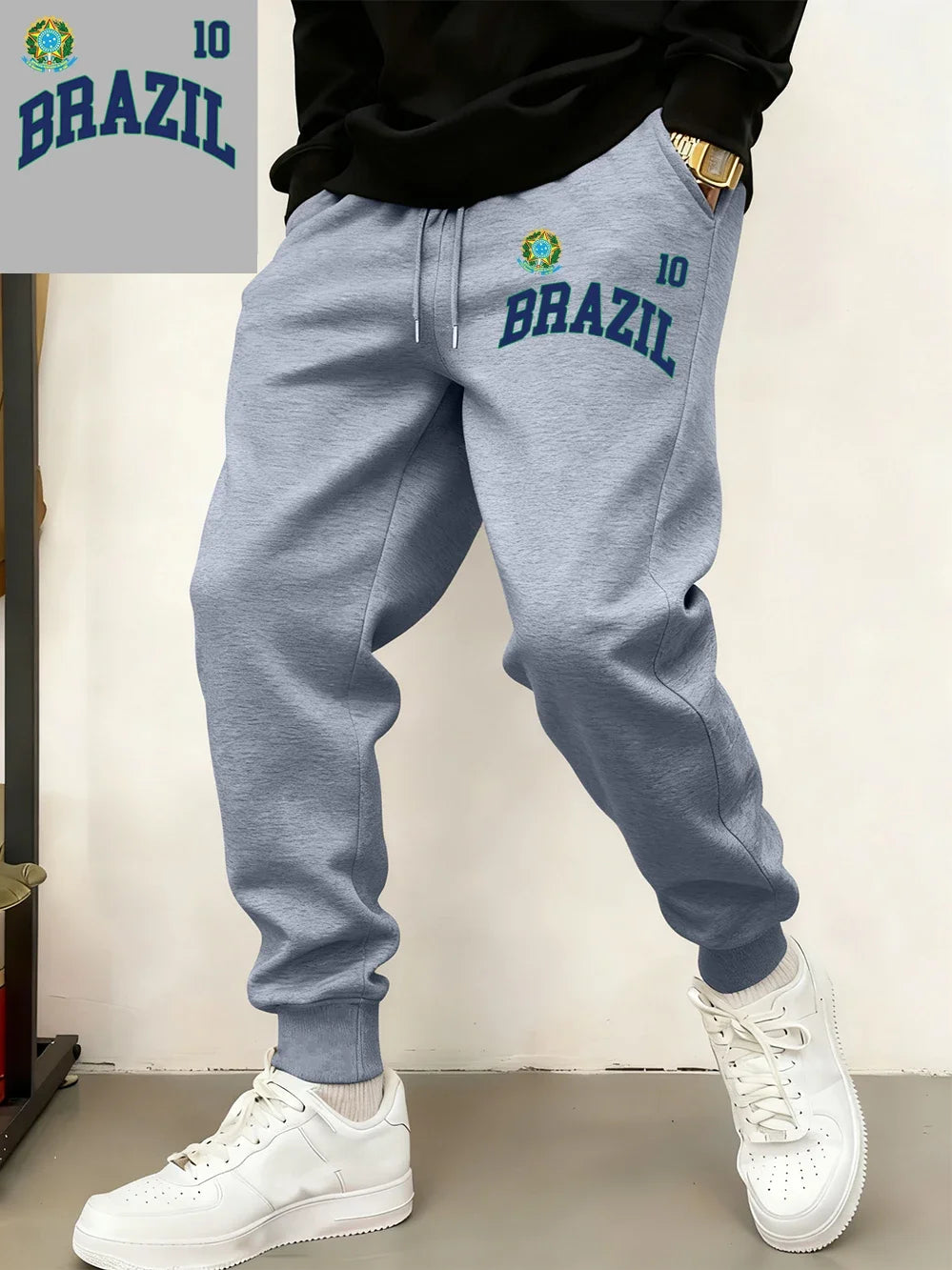 Brazil Flag Prints Sweatpants Mens Winter Comfortable Trousers Basics Loose Pocket Jogger Pants Casual Fleece Warm Male Clothes