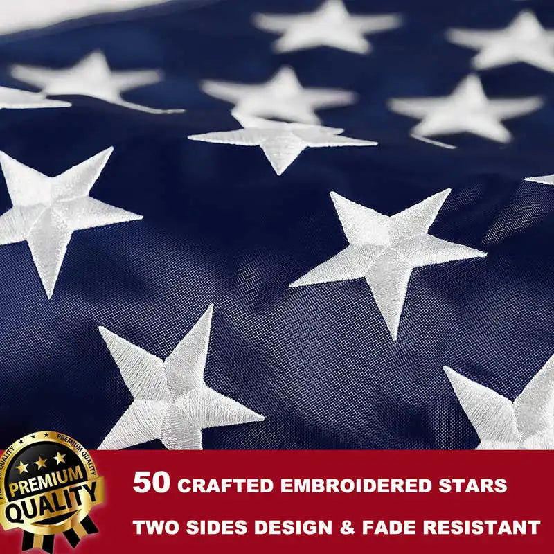 Embroidered American Flag Stitched USA Banner 3X5 Feet Durable Waterproof Oxford Fabric Brass Grommet for Indoor and Outdoor
