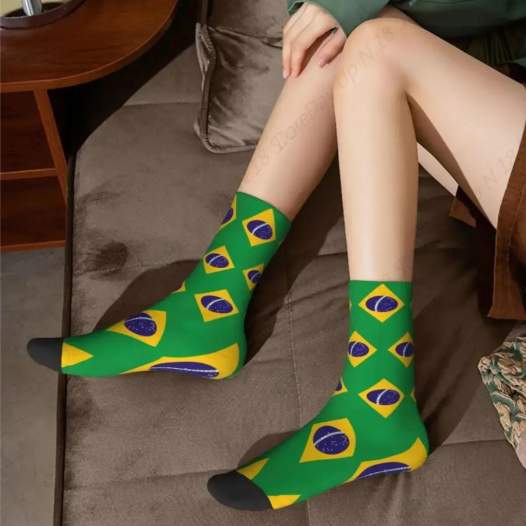 Brazil National Flag Socks Harajuku High Quality Stockings All Season Long Socks Accessories for Unisex Gifts