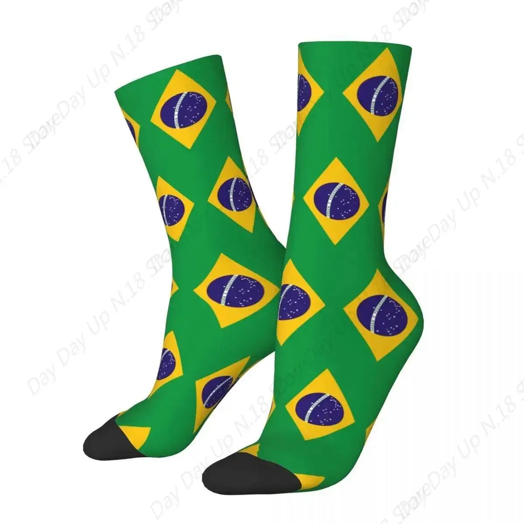 Brazil National Flag Socks Harajuku High Quality Stockings All Season Long Socks Accessories for Unisex Gifts