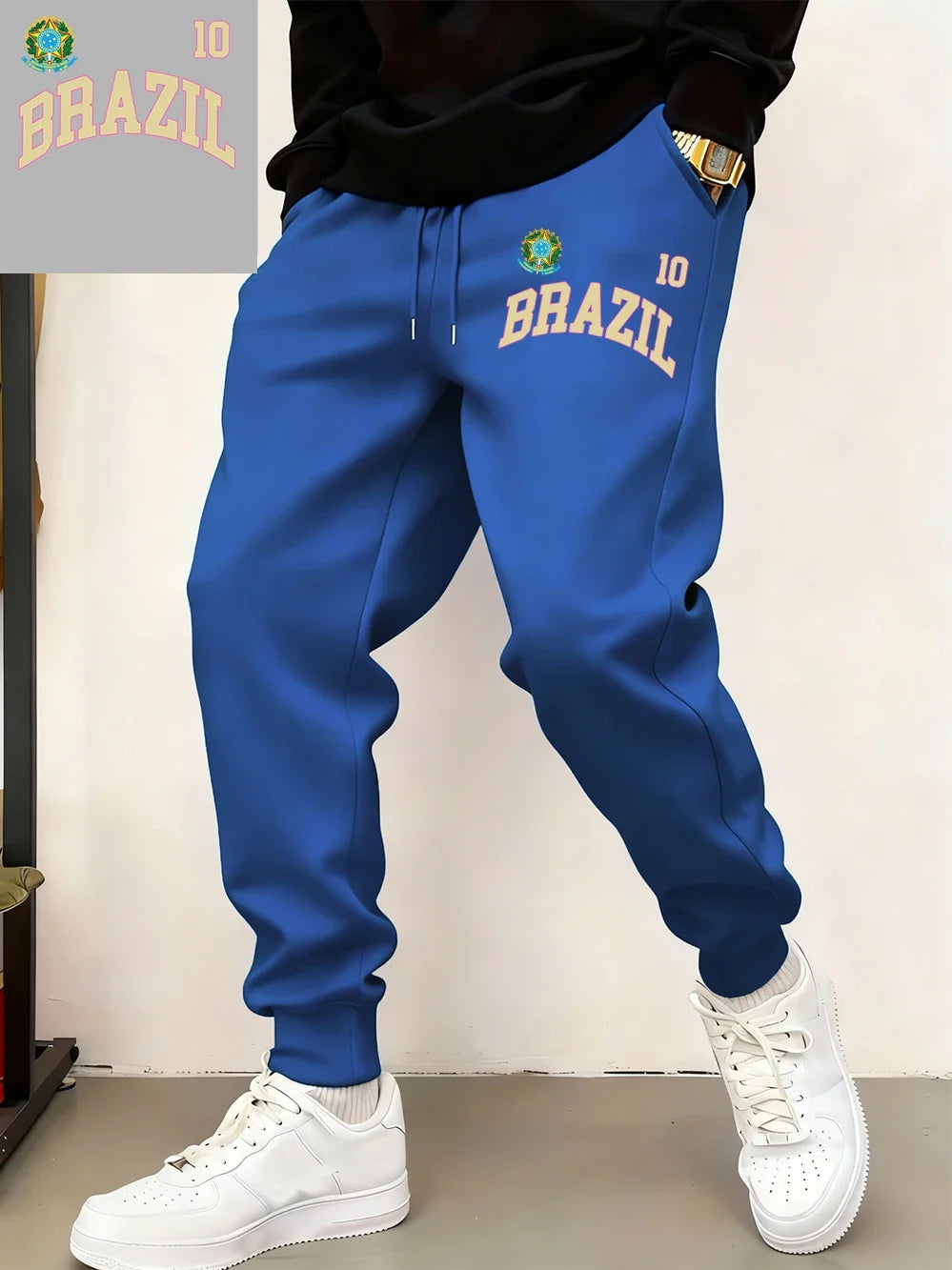 Brazil Flag Prints Sweatpants Mens Winter Comfortable Trousers Basics Loose Pocket Jogger Pants Casual Fleece Warm Male Clothes