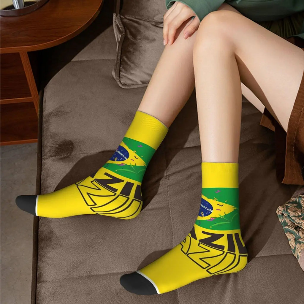 Brazil National Flag Socks Harajuku High Quality Stockings All Season Long Socks Accessories for Unisex Birthday Present