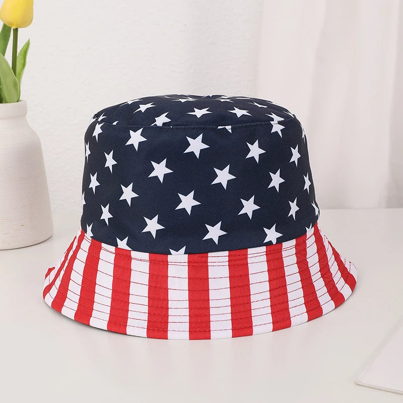 European and American Trend Flag Print Double-Sided Fisherman Hat Spring and Autumn Outdoor Visor Hat Fashion Basin Hat