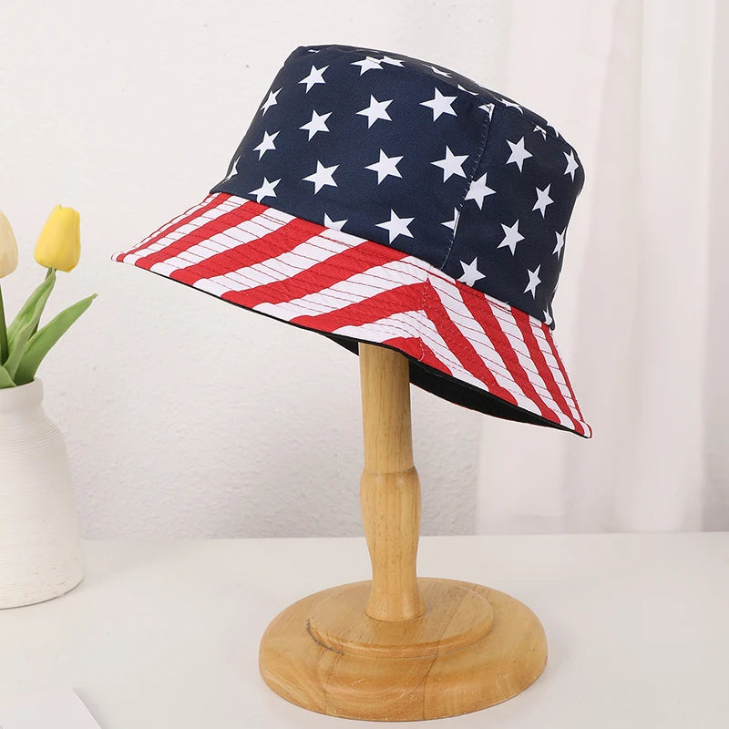 European and American Trend Flag Print Double-Sided Fisherman Hat Spring and Autumn Outdoor Visor Hat Fashion Basin Hat
