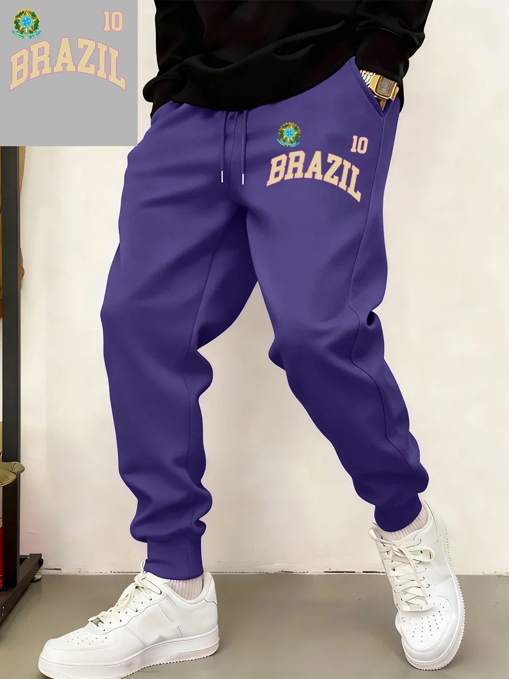 Brazil Flag Prints Sweatpants Mens Winter Comfortable Trousers Basics Loose Pocket Jogger Pants Casual Fleece Warm Male Clothes