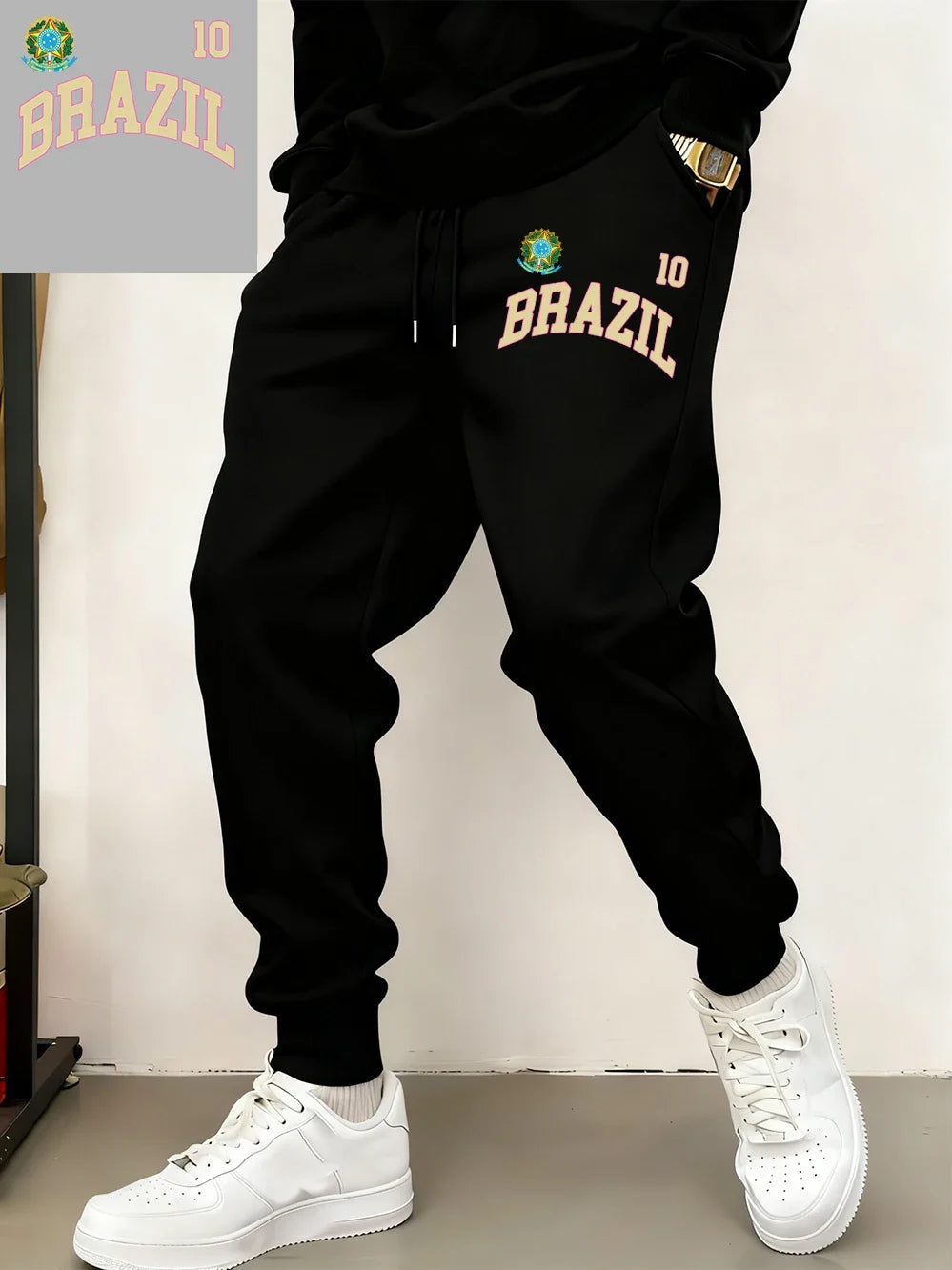 Brazil Flag Prints Sweatpants Mens Winter Comfortable Trousers Basics Loose Pocket Jogger Pants Casual Fleece Warm Male Clothes