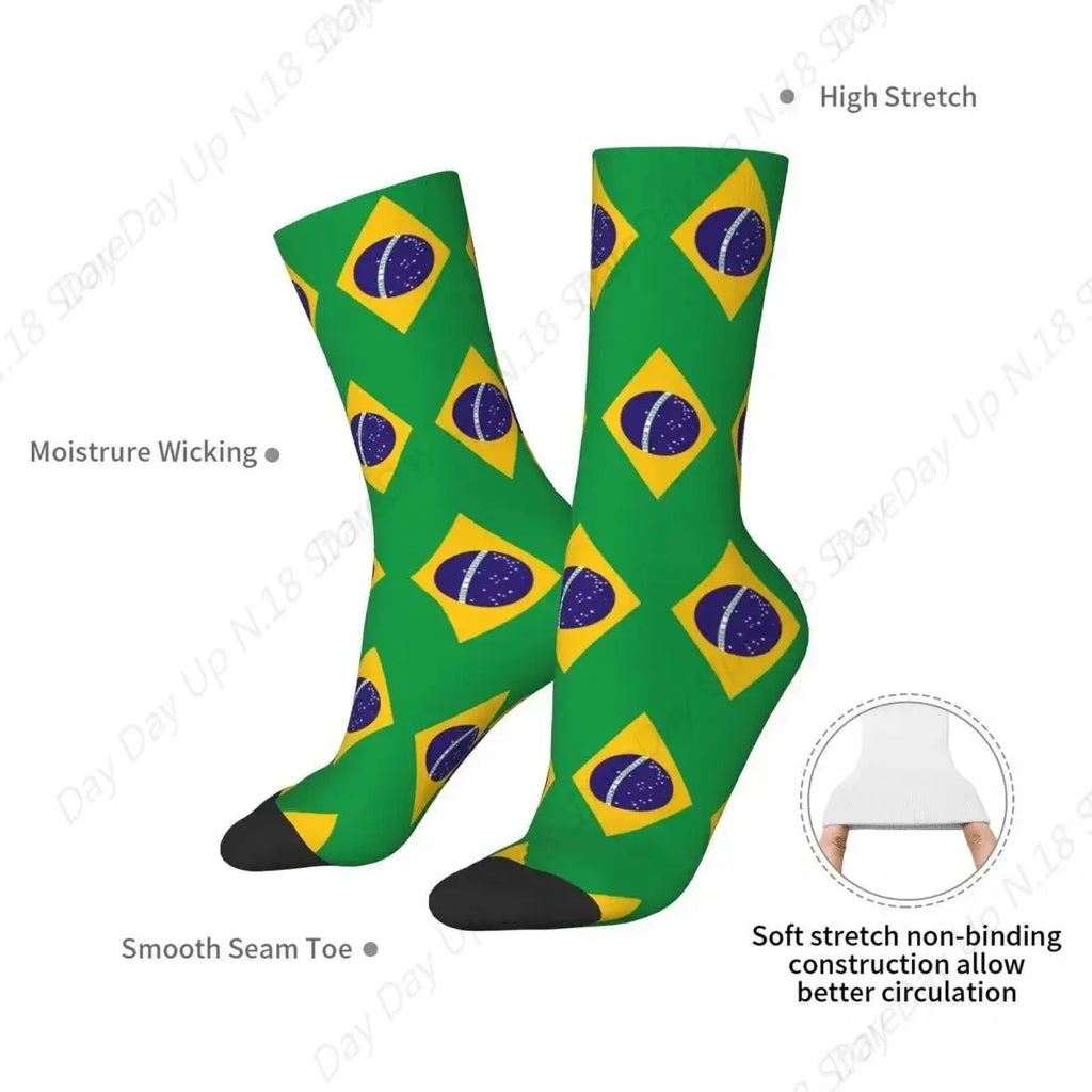 Brazil National Flag Socks Harajuku High Quality Stockings All Season Long Socks Accessories for Unisex Gifts