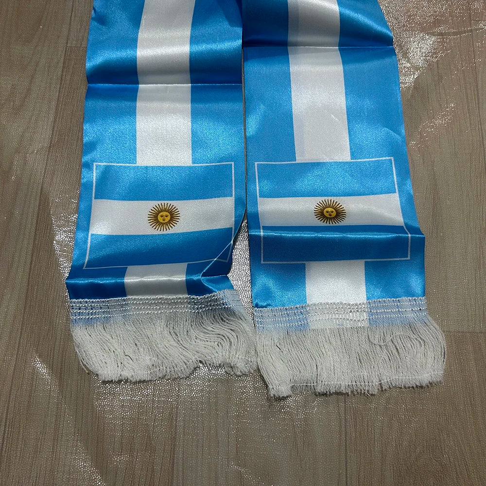 Argentina Scarf 14X135Cm Double-Sided Printed Argentina Flag Satin Scarf Suitable for 2026 World Cup Sports Event