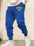 Brazil Letter and Flag Print Men Casual Jogging Pants Fleece Pocket Britches Autumn Fashion Sweatpants Warm Street Trousers