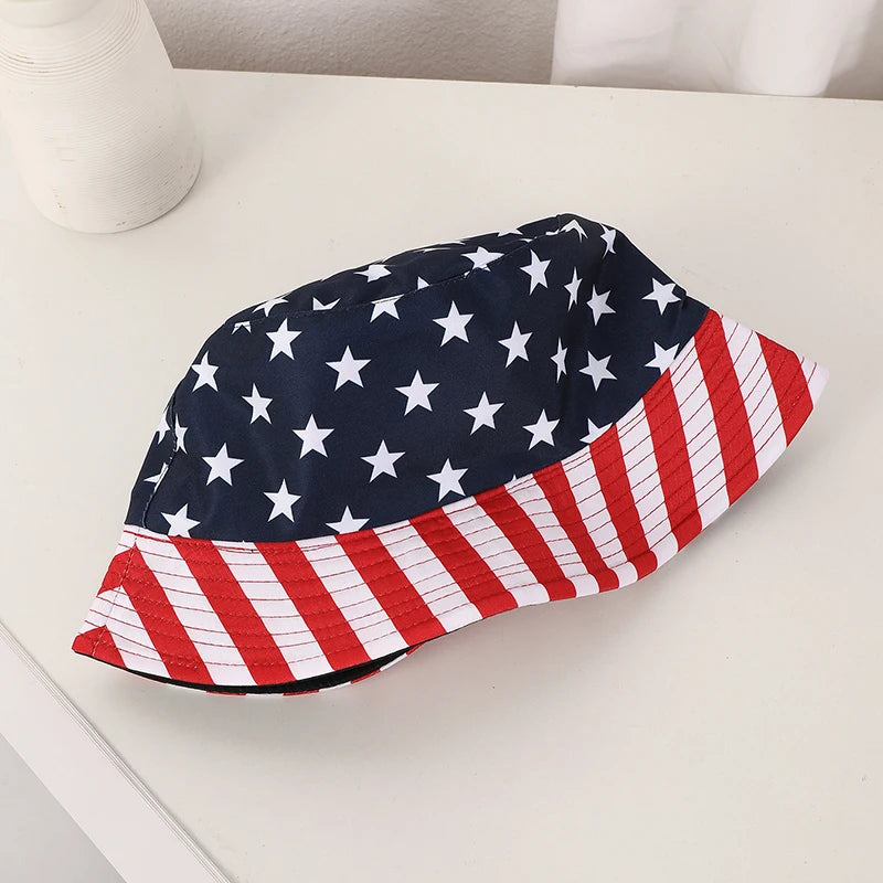 European and American Trend Flag Print Double-Sided Fisherman Hat Spring and Autumn Outdoor Visor Hat Fashion Basin Hat