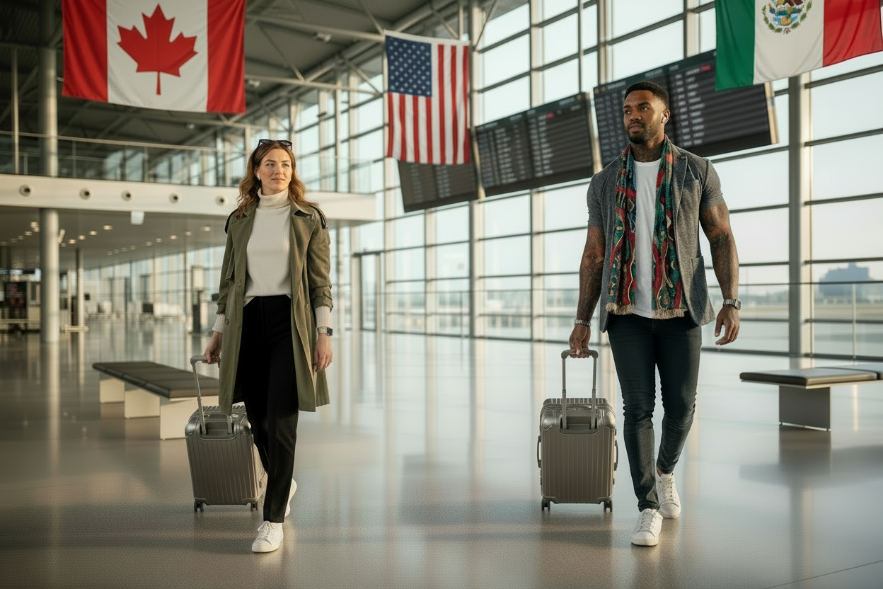 Airport scene with corrected American flag