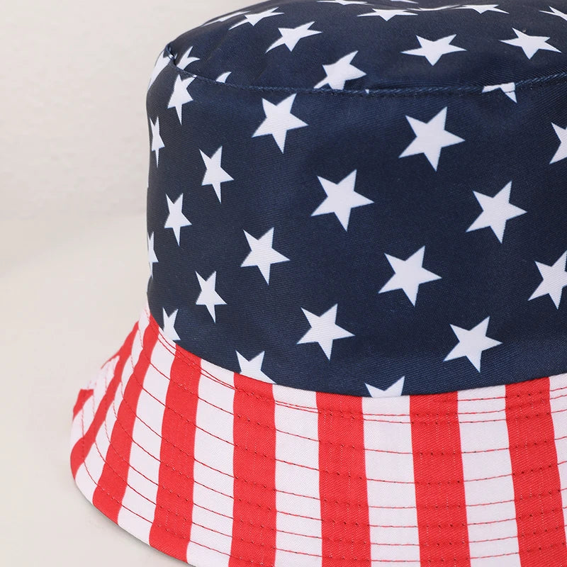 European and American Trend Flag Print Double-Sided Fisherman Hat Spring and Autumn Outdoor Visor Hat Fashion Basin Hat