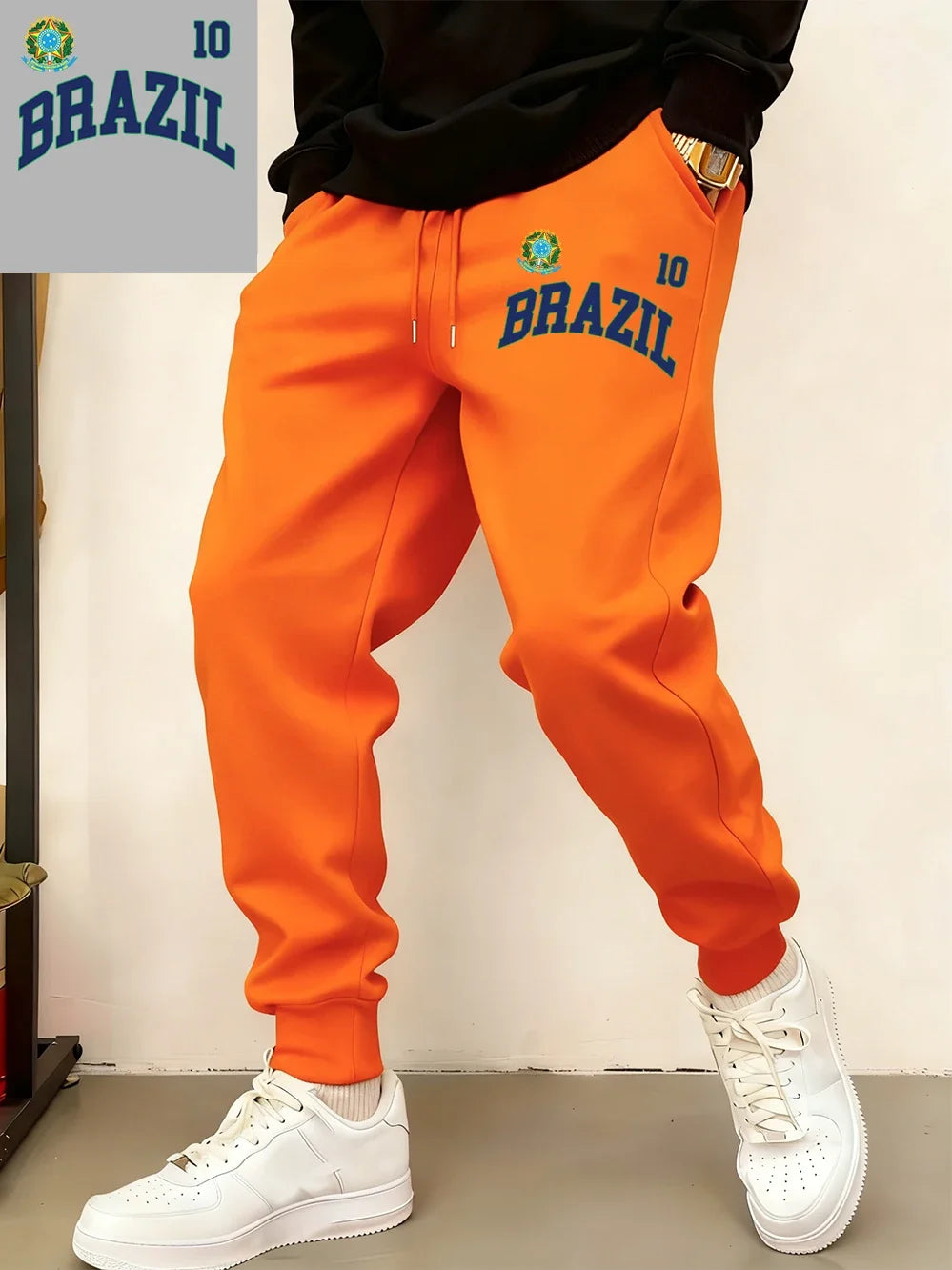 Brazil Flag Prints Sweatpants Mens Winter Comfortable Trousers Basics Loose Pocket Jogger Pants Casual Fleece Warm Male Clothes
