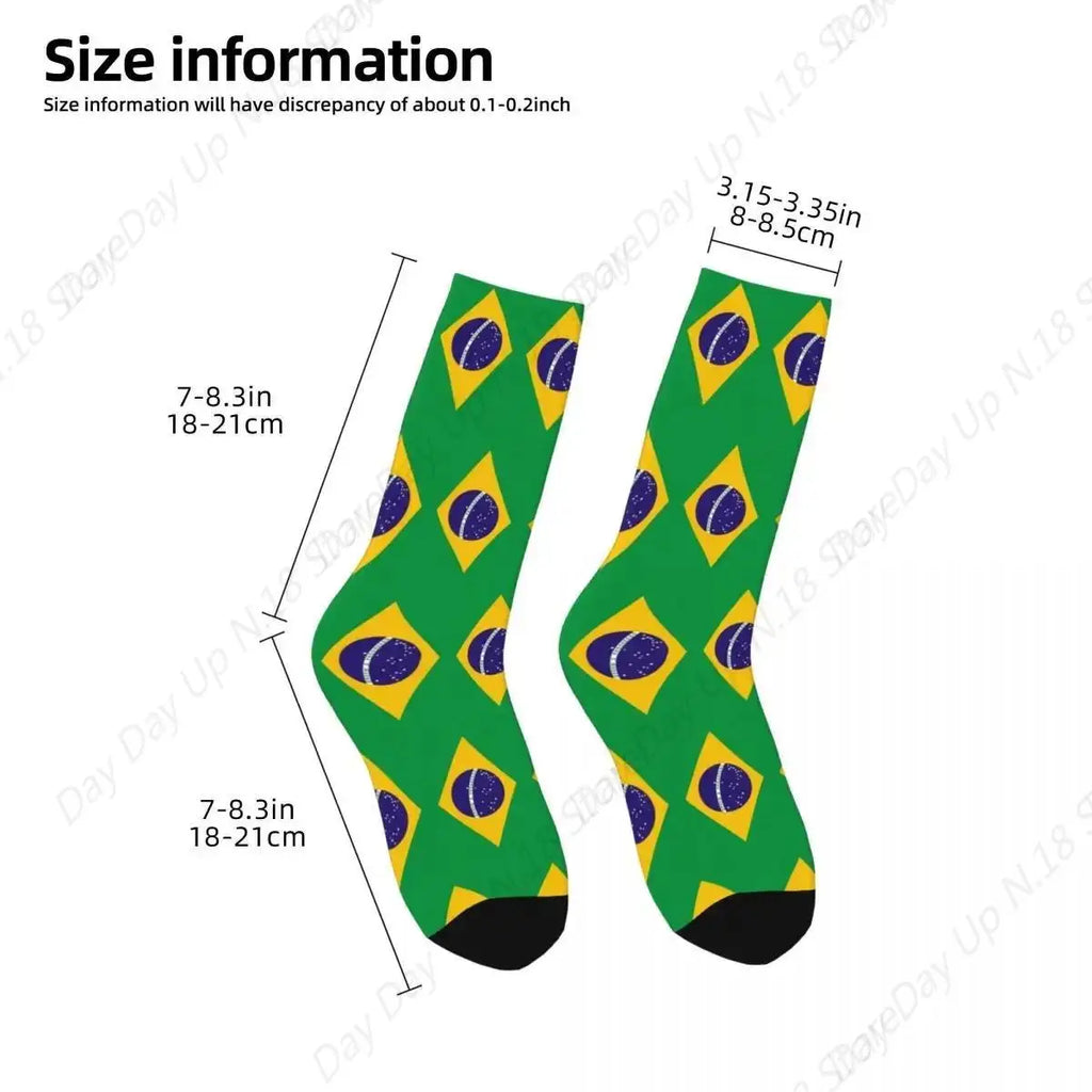 Brazil National Flag Socks Harajuku High Quality Stockings All Season Long Socks Accessories for Unisex Gifts
