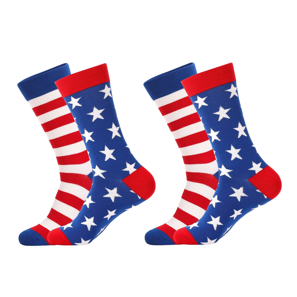2 Pair of Fashionable American Flag Striped Star Patterned Men'S Socks Comfortable and Breathable Outdoor Sports Couple Socks