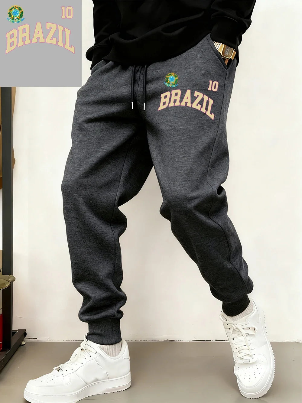 Brazil Flag Prints Sweatpants Mens Winter Comfortable Trousers Basics Loose Pocket Jogger Pants Casual Fleece Warm Male Clothes