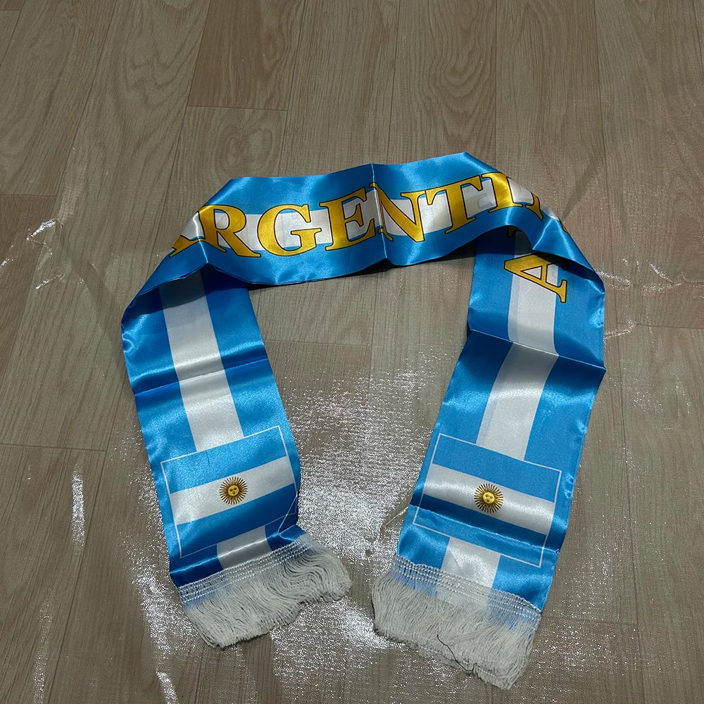 Argentina Scarf 14X135Cm Double-Sided Printed Argentina Flag Satin Scarf Suitable for 2026 World Cup Sports Event