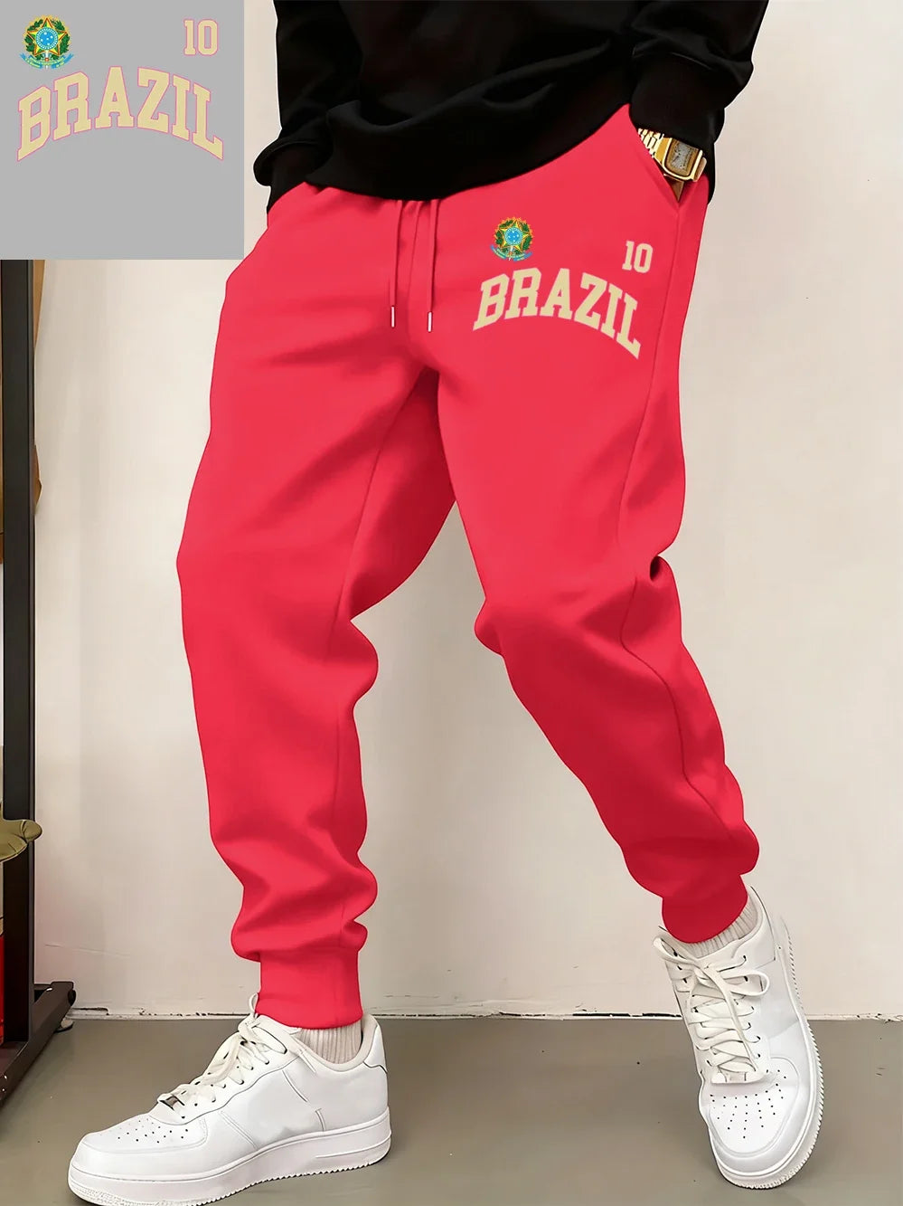 Brazil Flag Prints Sweatpants Mens Winter Comfortable Trousers Basics Loose Pocket Jogger Pants Casual Fleece Warm Male Clothes