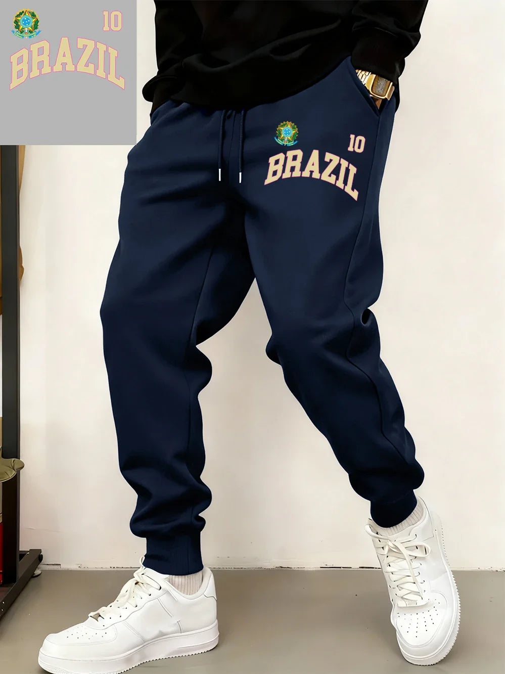 Brazil Flag Prints Sweatpants Mens Winter Comfortable Trousers Basics Loose Pocket Jogger Pants Casual Fleece Warm Male Clothes