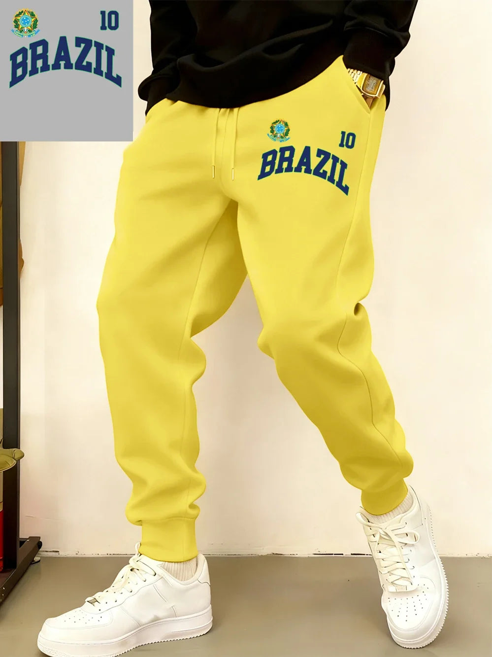 Brazil Flag Prints Sweatpants Mens Winter Comfortable Trousers Basics Loose Pocket Jogger Pants Casual Fleece Warm Male Clothes