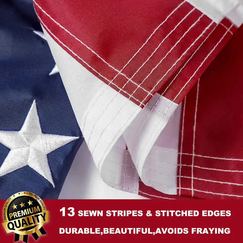 Embroidered American Flag Stitched USA Banner 3X5 Feet Durable Waterproof Oxford Fabric Brass Grommet for Indoor and Outdoor